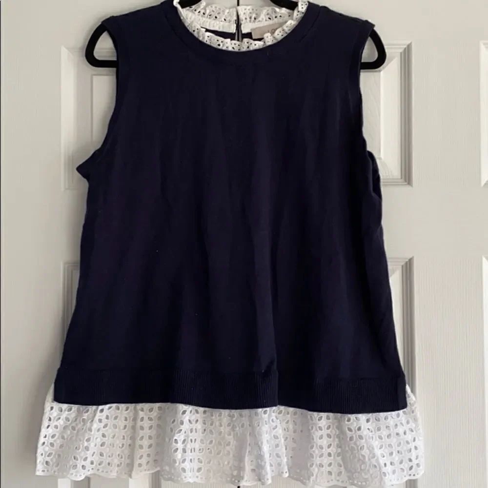 Loft Navy Blue & White Lace Ruffle Sweater Vest